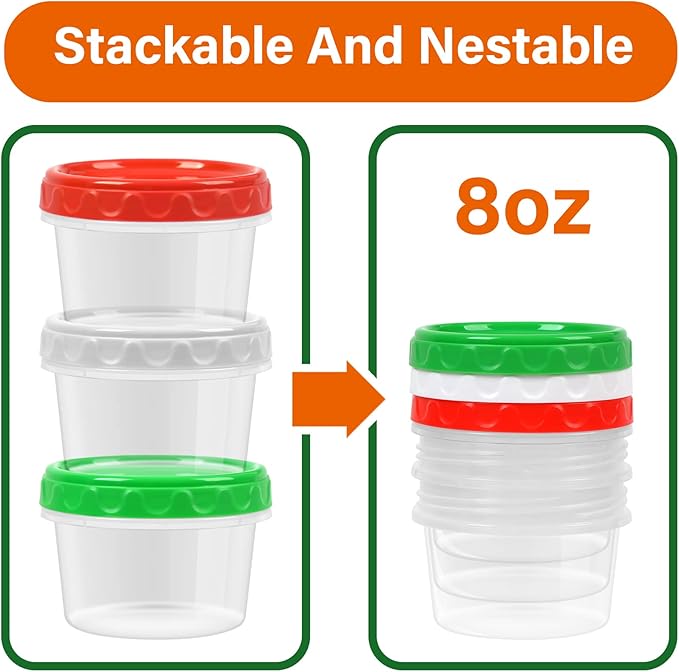 EONJOE 8 oz Small Freezer Containers with Lids Stackable Plastic Food Storage Container 1 Cup Meal Prep Bowls Airtight Dishwasher Safe,12-pack