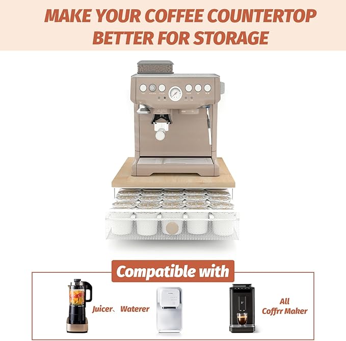 Sedegn Coffee Pod Holder Counter Coffee Vertuo Capsules Storage Organizer with Sliding Drawer Compatible For 35 K-Cup Pods No Assembly Needed Natural Colour
