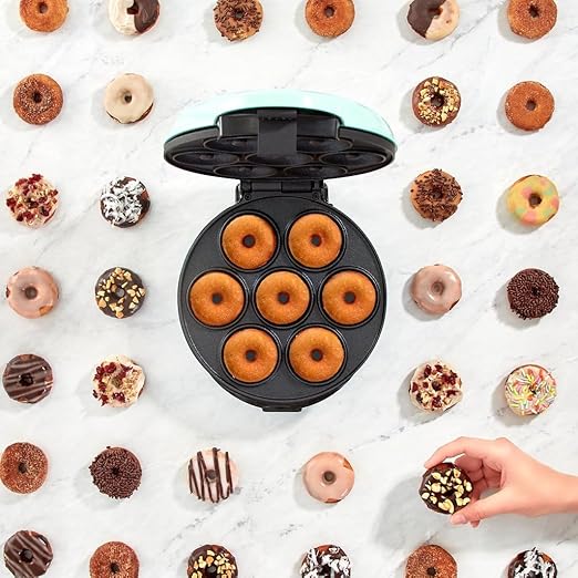 Donut Maker, Electric Non-Stick Surface Makes 7 Small Doughnuts Mini Donut Maker Machine, Mini Doughnut Maker Pancake Maker for Breakfast, Snacks, Desserts & More, Azure