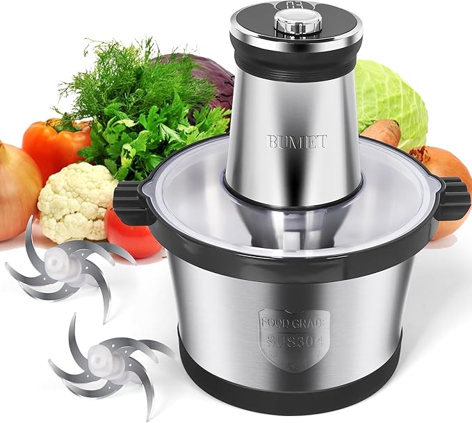 BUMET 16 cup steel bowl 850W Electric Food Processor,LED timer. 3-Tiered 6 Cutting Edges blade for mincing, chopping,Ideal as meat grinder,fresh vegetables chopper,pet food process in kitchen.