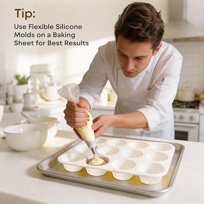 Silicone Muffin Pans for Baking Nonstick 2 Pcs, 12 Cup Regular Cupcake Pan, Food-Grade Silicone Baking Molds for Cupcakes, Egg Bites, Freezer, White