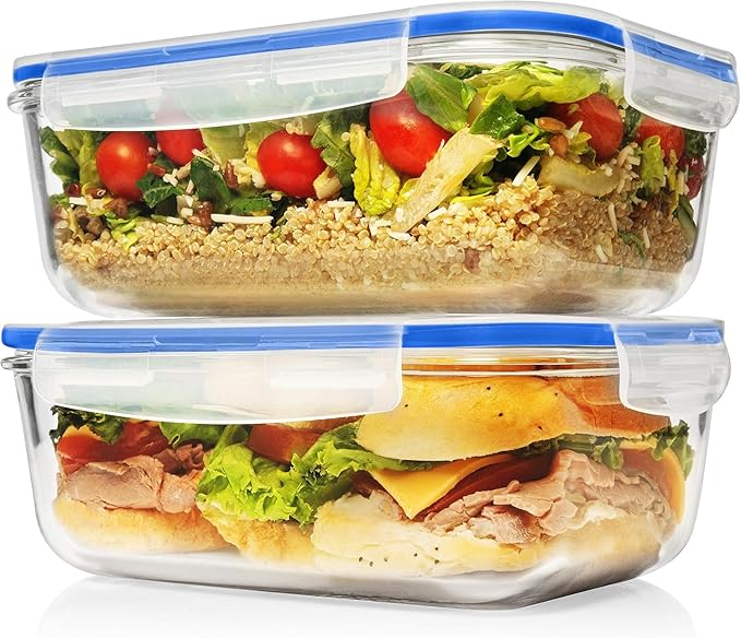 Razab 4 PC 1860ml / 63 Oz / 8 Cups Large Glass Food Storage Containers with Lids - Glass Meal Prep Containers for Roasting & Storing Leftover, Lunch Container with Lids, Microwave & Oven Safe