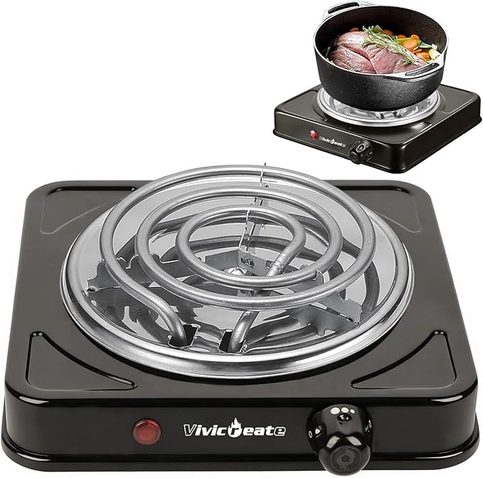 Vivicreate Electric Hot Plate, Portable Countertop Electric Cooktop, Adjustable Temperature Control, 110V Extra Burner for Apartment, Dorm, RV, Small Kitchen (Single Coil Burner)