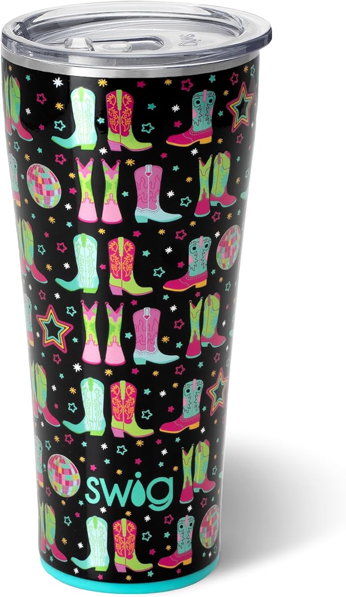 Swig Life 32oz Insulated Tumbler, Travel Coffee Tumbler with Lid, Cup Holder Friendly Travel Coffee Mug, Stainless Steel with Lid (Disco Cowgirl)