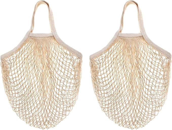 CABAX Cotton Mesh Produce Bags, Reusable Grocery Fruit Food Bags, Net String Shopping Tote Bag, Pack of 2