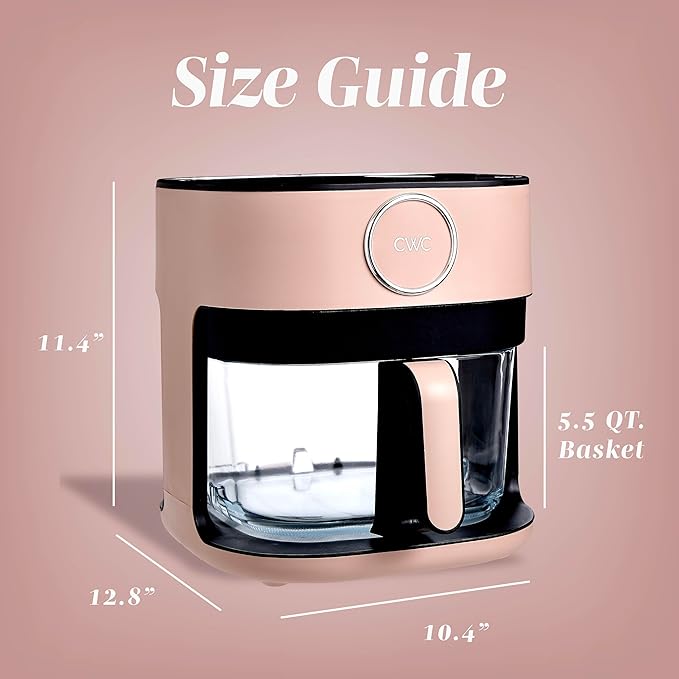 COOK WITH COLOR 1400W 5.5Qt Digital Kitchen Air Fryer with Glass Basket, 8 Presets Healthy Cooking Options, Bake, Fry, Reheat, 60-Min Timer, Adjustable Temperature Control 175°F–400°F, Blush