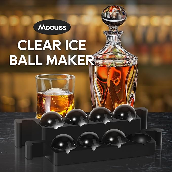 Mooues Clear Ice Cube Maker, 8 Large Whiskey Ice Cubes Mold, 2 Inch Silicone Ice Cube Tray, Easy-Release Sphere Ice Maker,Bourbon Gifts for Boss Dad Boyfriend Men Who Have Everything
