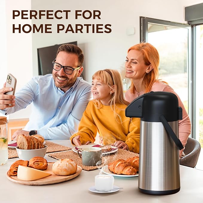 Coffee Carafe for Keeping Hot - Gezoss 64OZ / 1.9L Airpot Coffee Dispenser with Pump - Large Coffee Carafe for Hot Drinks Tea Liquid - Insulated Stainless Steel Hot Water Beverage Urn for Parties