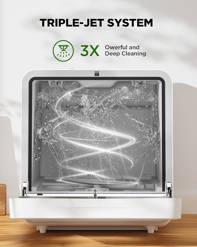 Silonn Portable Countertop Dishwasher | Smart App Control, Triple-Jet Cleaning, Built-In Water Tank & Dual Supply | Compact for Dorm, Apartment, RV