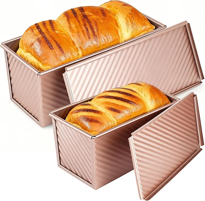 2 PCS Pullman Loaf Pan With Lid, 2.2 LB/1 LB Sandwich Bread Loaf Pan, Non-Stick Bread Loaf Baking Pan With Lid, for Baking Bread, Sandwiches and Toast