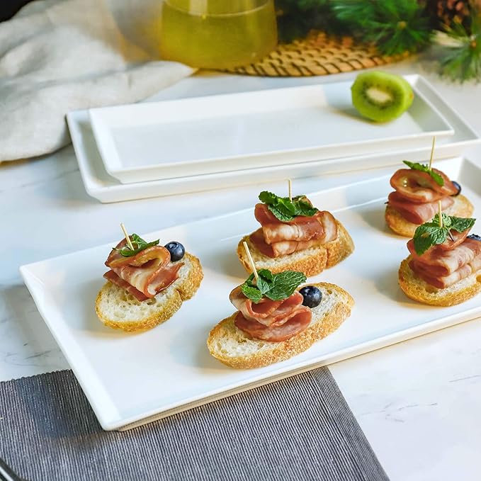 Sweese Serving Platter, 15.5/13.8/11.7 Inch Rectangle Porcelain Serving Trays, Serving Dishes for Entertaining, White Platters for Serving Food Party, Turkey Platter for Thanksgiving, Set of 3