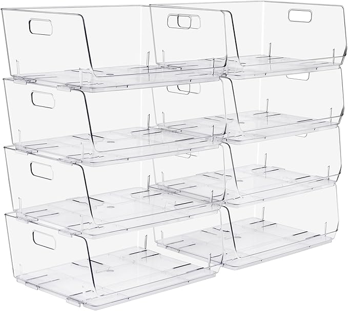 Sorbus Stackable Storage Bins Open Front, Clear Stackable Storage Bins, Pantry Bins for Storage and Organization, Acrylic Stackable Bins for Kitchen, Clear Pantry Organizer Bins (Large 8 Pack)