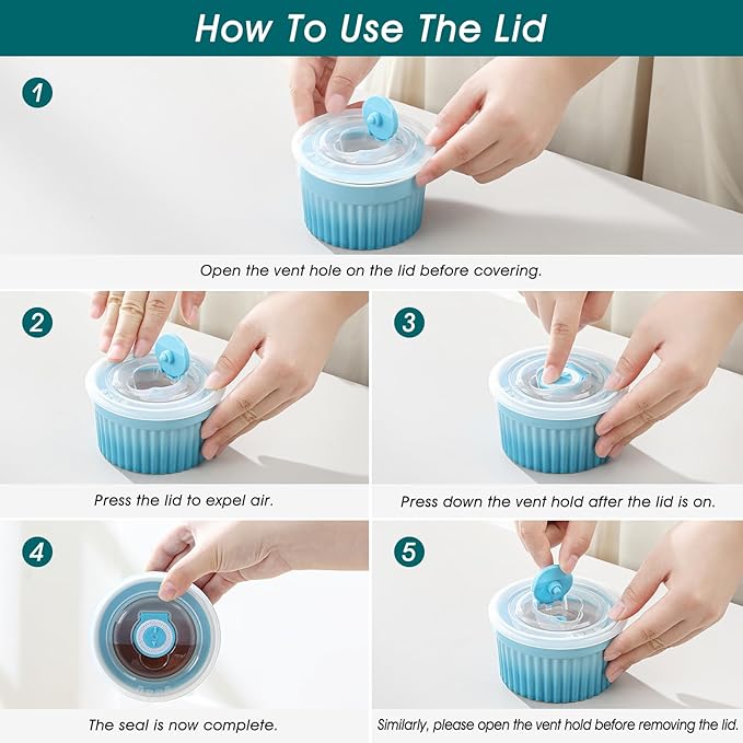 vancasso 6 oz Ramekins with Lid, Porcelain Creme Brulee Souffle Dishes, Blue Pudding Custard Cups Ramiken for Baking, Dishwasher and Oven Safe, Set of 6