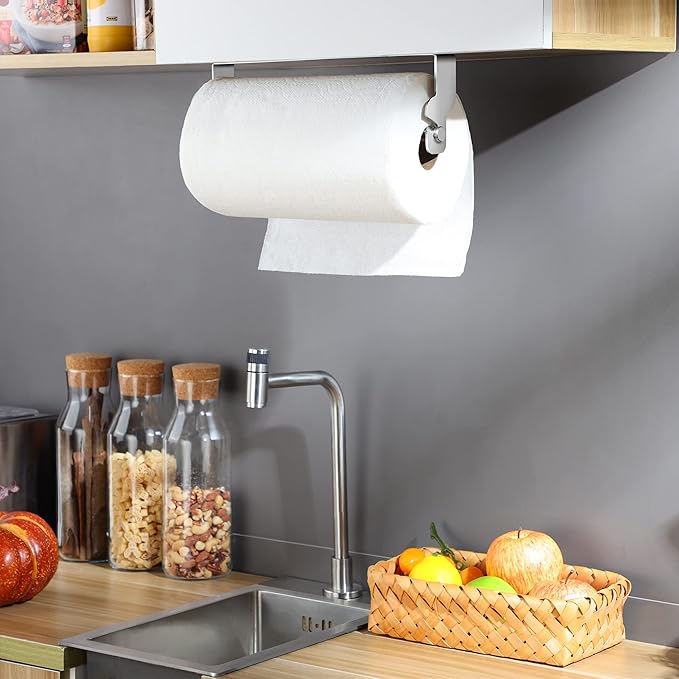 ZUNTO Paper Towel Holder Cabinet Door or Under Cabinet, Self Adhesive Big Roll Holder Wall Mount, Stainless Steel