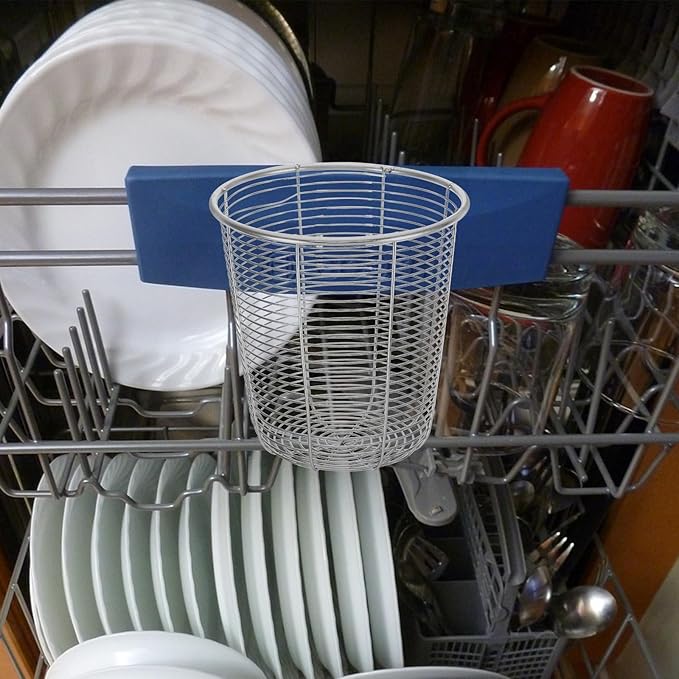 Cabilock Dishwasher Chopstick Basket with Hooks, Stainless Steel Kitchen Utensil Holder, Cutlery Organizer for Chopsticks Spoons Forks Straws, Small Hanging Silverware Drying Rack, 2pcs