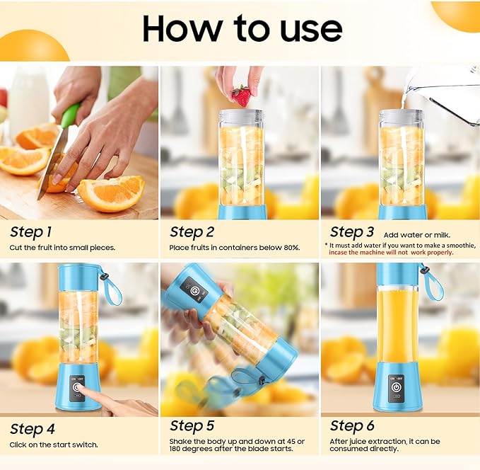 Cordless Portable Personal Size Blender - Mini Blender Make Smoothies and Shakes, 380Ml BPA Free Travel Cup, Powerful Blending Suit in Office/Home/Gym, Mother's Day