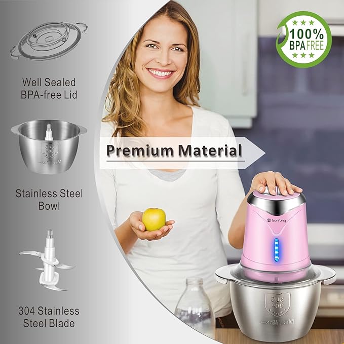 Food Processor Cordless Meat Garlic Chopper with 5 Cup Stainless Steel Bowl, 6000mAh USB Rechargeable Electric Vegetable Chopper Baby Food Processor Blender Mini Kitchen Mixer, Mom's Gift(Pink)