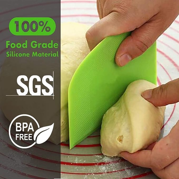 SURDOCA Dough Scraper Bench Scraper - 3P 14.2x8.5" Plastic Flexible Bowl Scraper, Sharp Edge & Angles Cake Scraper. Non-Slip Bakeware Decorating Tools Sculpting & Modeling Tools - White+Yellow+White