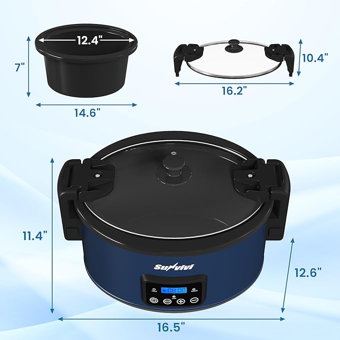 Programmable Slow Cooker with Locking Lid, Portable Multi-Cooker for Family and Gatherings, 8.5 QT Food Warmer with Adjustable Temp, Warmer with Digital Timer, Dishwasher-Safe, Blue