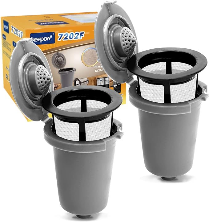 KEEPOW 2PCS Reusable Filter Cup for Cuisinart Coffee Maker Filter Replacement Parts, Reusable Coffee Filters for Cuisinart Single Serve Coffee Maker for HomeBarista Reusable Filter Cup