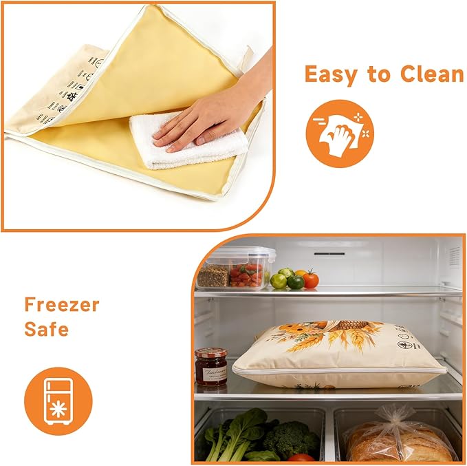 Reusable Bread Bags for Homemade Bread 2 Pack, L-shaped Zipper Beeswax Bread Bag for Easy Access, Exquisite Floral Print, Freezer Safe Breathable Cotton Beeswax Bread Bags for Sourdough