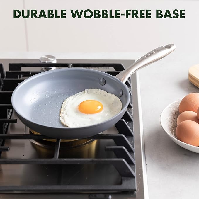 GreenPan Lima Hard Anodized 8" Frying Pan Skillet Nonstick, Ceramic Nonstick, PFAS-Free Nontoxic Pots and Pans, Oven & Broiler Safe, Stainless Steel Handle, Cookware for Eggs & Omelet,Gray(Pack of 2)