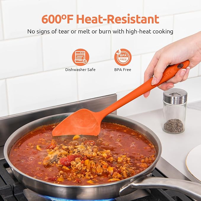 U-Taste Silicone Baking Spatula Set: 600ºF High Heat Resistant, Food Grade Flexible Rubber Kitchen Cooking Mixing Scraper, Food Grade Seamless Utensil for Nonstick Cookware Set of 3 (Colorful)