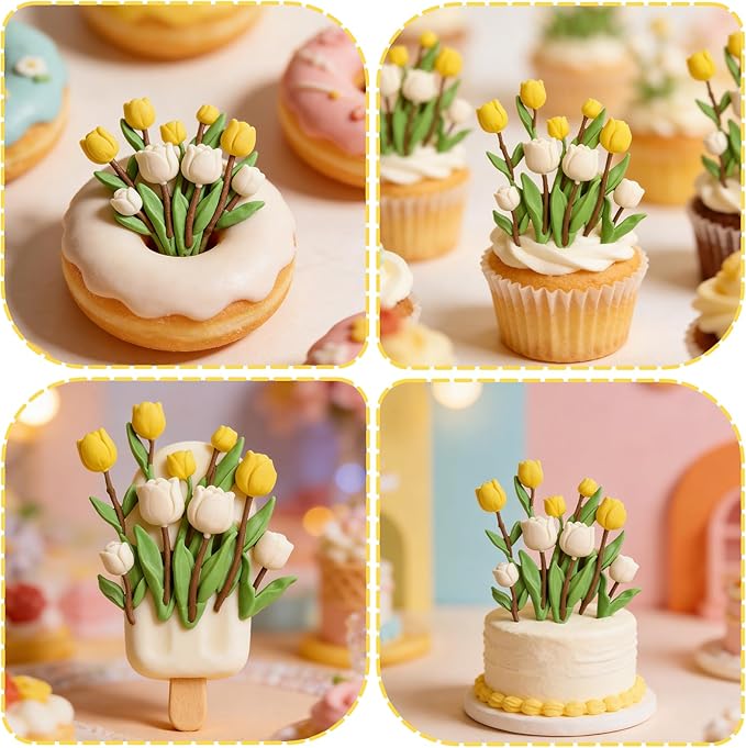 1 Pcs Tulip Fondant Mold, Flower Chocolate Silicone Mold, Food-Grade Material, for Baking Cookies Candy Sugar Crafts, Marzipan Muffins Chewing Gum Salted Dough Epoxy Resin Plaster Soap Clay