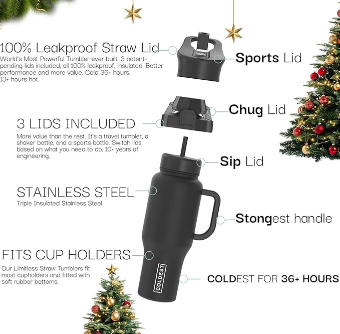 Coldest Tumbler with Handle and Straw - 100% Leak Proof Insulated Tumbler with Lid and Straw (3 Lids) - Stainless Steel Tumblers for Women & Men - Cup Holder Friendly Base, 36 oz (Greatest Show)