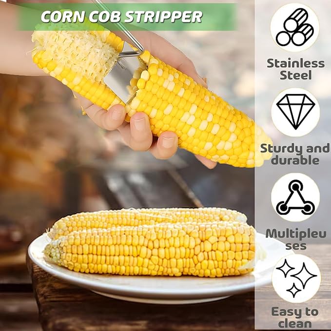 Corn Peeler, Corn Stripper, Long Handle Stainless Steel Corn Stripping Too Thresher Scraper for Home Kitchens, Restaurant Chefs (2PCS)