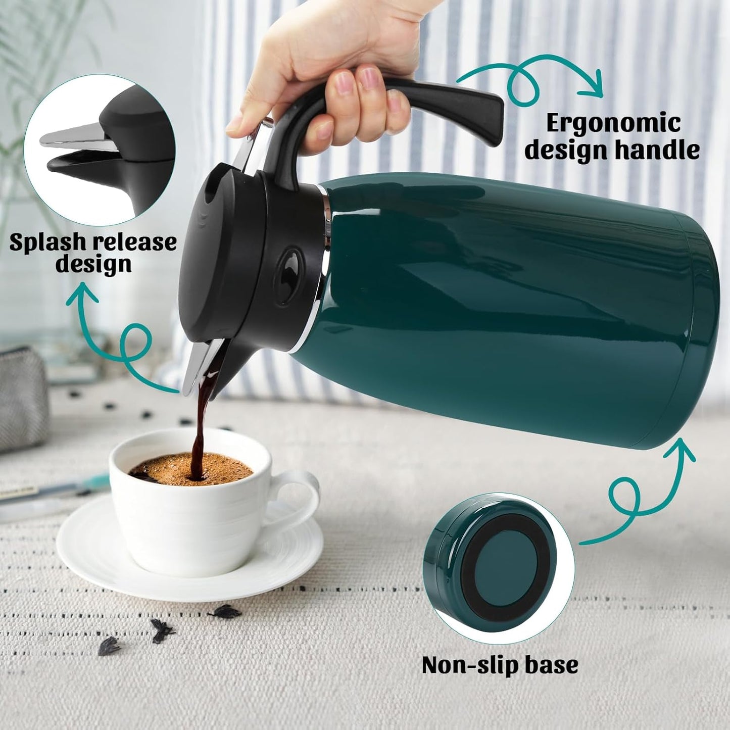 Yummy Sam 70oz Thermal Coffee Carafe, 2L Double Wall Vacuum for Hot Drinks, Stainless Steel Carafe for Hot Liquids Large Tea for Home School Office for Valentine's Day (Glossy Emeralds)