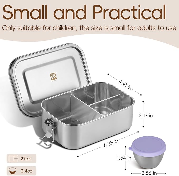 GOLDEN KEY Leakproof Bento Box - 27oz Stainless Steel Lunch Container for Kids,3-Compartment School Lunch Box, Dishwasher Safe, BPA-Free with Condiment Cup