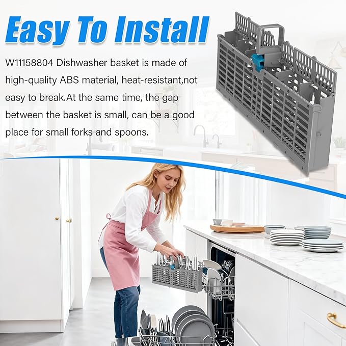 [2 PACK] UPGRADED W11158804 Dishwasher Silverware Basket Compatible with Whirlpool Dishwasher Utensil Basket Silverware Holder for Dishwasher Parts Cutlery Basket Caddy W10629540 WP8562061 W10350340