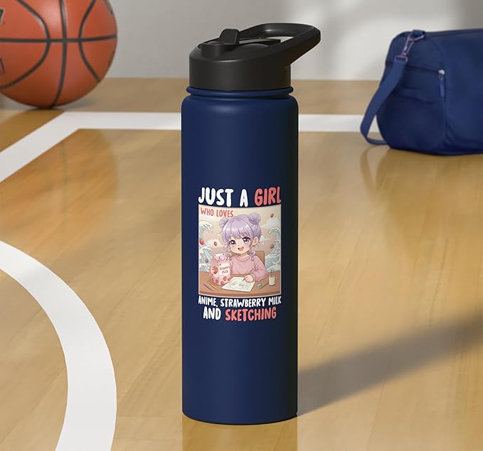 Just a Girl Who Loves Anime Strawberry Milk and Sketching Stainless Steel Insulated Water Bottle