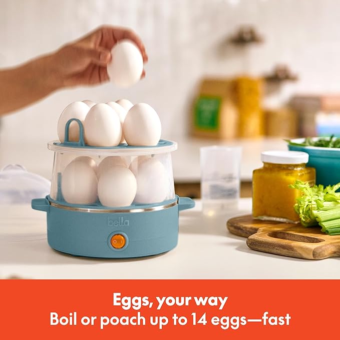 bella Electric Egg Cooker, 14 Eggs Capacity Tray, Double Stack, for Poached, Scrambled, Hard, Medium & Soft Boiled Eggs, Omelets and Steamed Dumplings, Auto Shutoff, 360 Watt, Oatmilk