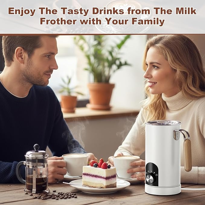 5 in 1 Electric Milk Frother Automatic Hot & Cold Foam Maker Auto Shut-Off Durable Detachable Milks Frother Fast Frothers Safe BPA Free Easy to Use and Clean for Heated Milks, Matcha (White)