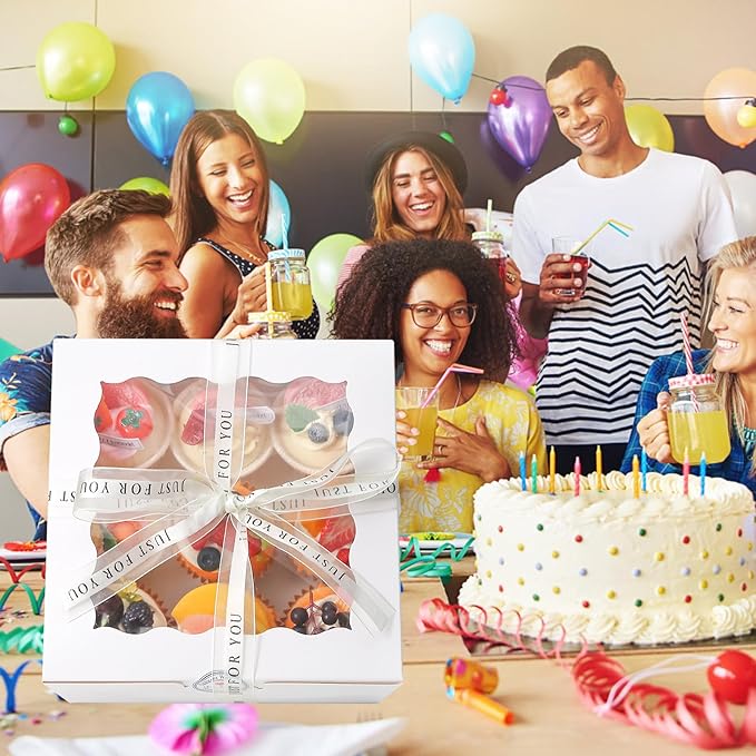 28Packs 7x7x5 Inch Small Cake Boxes, White Bakery Boxes with Window, bento cake boxes for Pastries, Cookies,Birthday Party, Valentine's Day Cajas Pasteles.(White, 775inch/28pcs)
