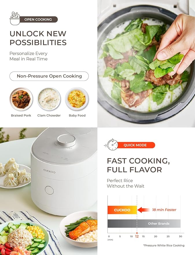CUCKOO Twin Pressure Rice Cooker 6-Cup Uncooked / 12-Cup Cooked with Induction Heating Technology, Silent Pressure System, Open Cooking Mode, Dynamic Display, Eco Inner Pot, White (CRP-OHTR0609FW)