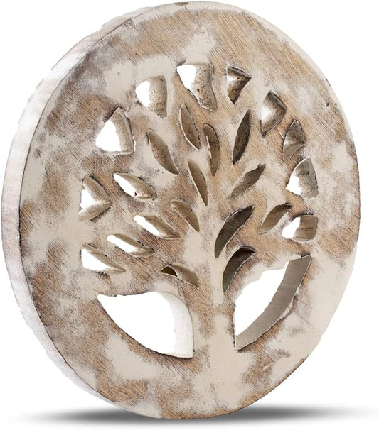 Handmade Wooden Trivet for Hot Dishes Plates & Pots Holder Hot Pad for Kitchen & Dining Table Decor Cookware Heat Resistant Rustic Decorative Carvings Tabletop Home & Dining Table Essentials (White)
