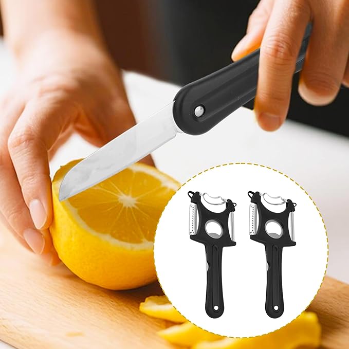 2pcs 6-in-1 Corn Stripper, Multi-Function Shucker Vegetable Fruit Peeler Potato Grater Cutter All-in-One Kitchen Grater Tool for Home Restaurant & Outdoor Use Sheller (Black)
