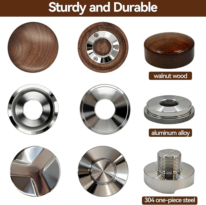 53mm Espresso Accessories, Espresso Distribution Tool, Adjustable Height 5-15mm, Walnut Wood & 304 Stainless Steel, Compatible with 54mm Breville Espresso Machines
