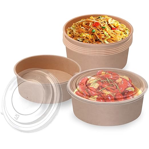 50 Pack 25 Oz Large Paper Bowls with Lids, Disposable Soup Serving Bowls Bulk Party Supplies for Hot/Cold Food, Soup (25 OZ)