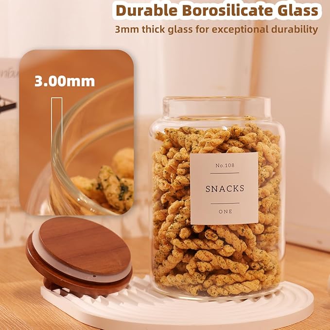 2 Pack Large Glass Flour and Sugar Containers with 132 Pantry Labels - 64 FL OZ Glass Canisters with Bamboo Airtight Lids - Farmhouse Glass Cookie Jars for Rice, Pasta, Cereal, Bath Salt