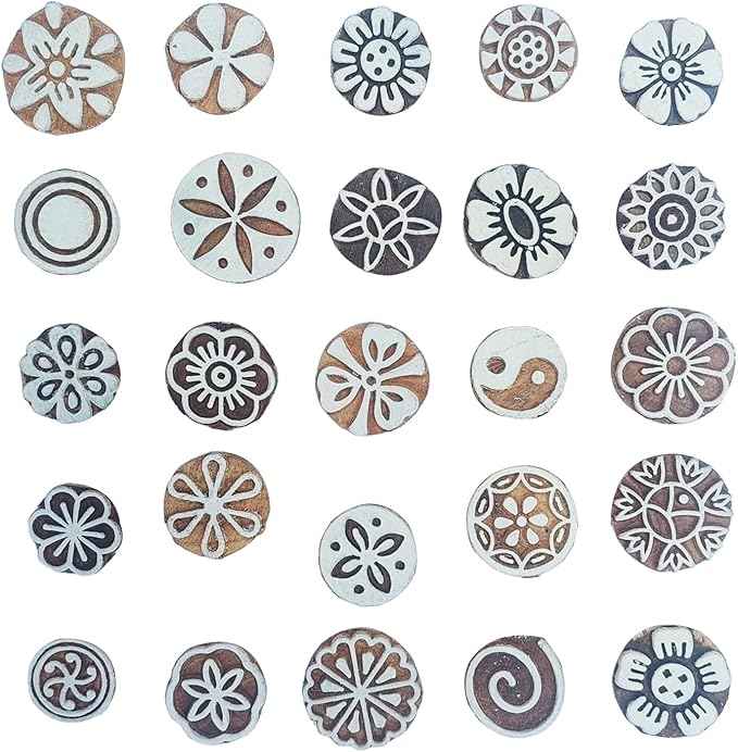 Royal Kraft Floral Wooden Block Printing Stamps (Set of 25) - DIY Henna Fabric Textile Paper Clay Pottery Blocks Bulk01_25F