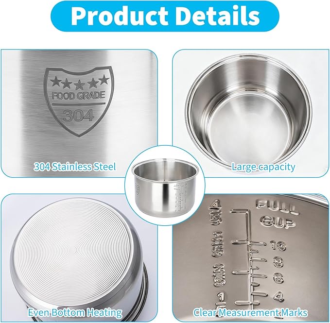 Rice Cooker 10 Cup Inner Pot Compatible with Tiger JBV-A18U Only,Non-Stick 304 Stainless Steel,Rice Cooker Rplacement Pot,Dishwasher Safe