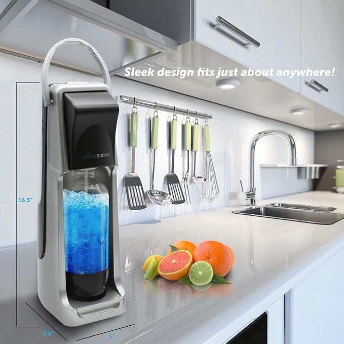 Flame King SodaBuddy Sparkling Water and Soda Maker, Bundle Includes 1 Soda Machine, 1 BPA-Free Bottles, and 1 4-Oz CO2 Carbonator