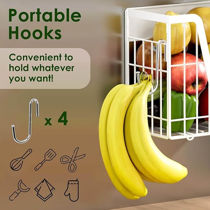 2 Set Magnetic Fridge Shelf, White Magnetic Fruit Basket for Refrigerator Organizer Storage, Potato and Onion Storage Bins, Wire Baskets Magnet Rack for Laundry Washing Machine Kitchen Shelves