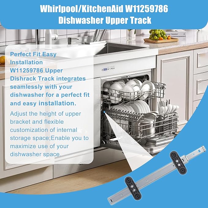 W11259785 (Left Side) W11259786 (Right Side) Dishwasher Upper Dishrack Slide Track Compatible with Whirlpool Dishwasher Dishrack Track