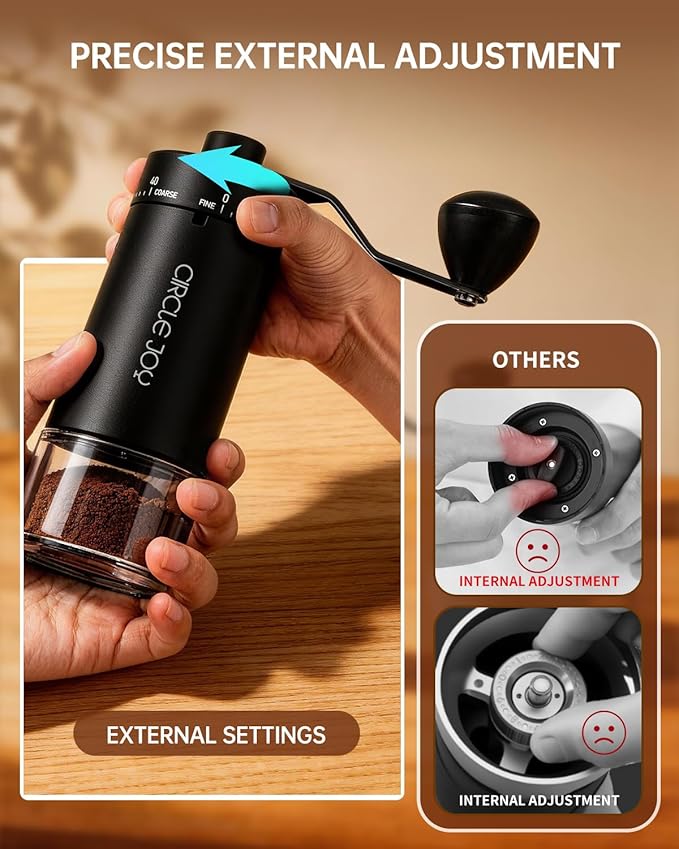 CIRCLE JOY Mini Manual Coffee Grinder with 40 External Adjustable Settings and Ceramic Conical Burr, Portable Stainless Steel Hand Coffee Grinder for Home and Travel