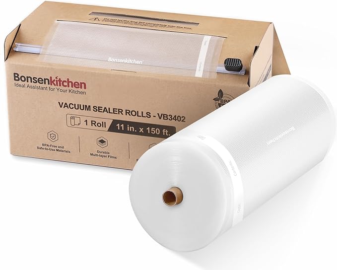 [2025 New] Bonsenkitchen 11” x 150’ Vacuum Sealer Bags Rolls with Cutter for Food Storage, Commercial Grade, BPA Free, Great for Meal Prep and Sous Vide Cooking | EASY TO CUT & SEAL, Commercial-grade